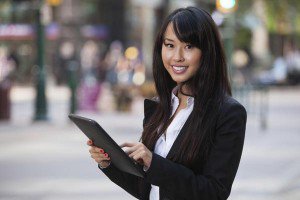 businesswoman with tablet