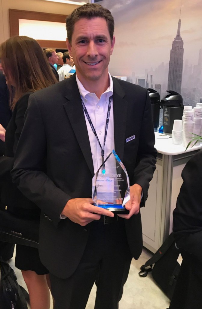 Teel accepted the Digie award for innovation in commercial real estate technology at the Realcomm conference in San Diego.