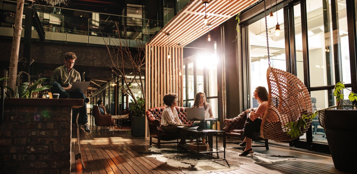 Coworking spaces with collaboration teams and open space