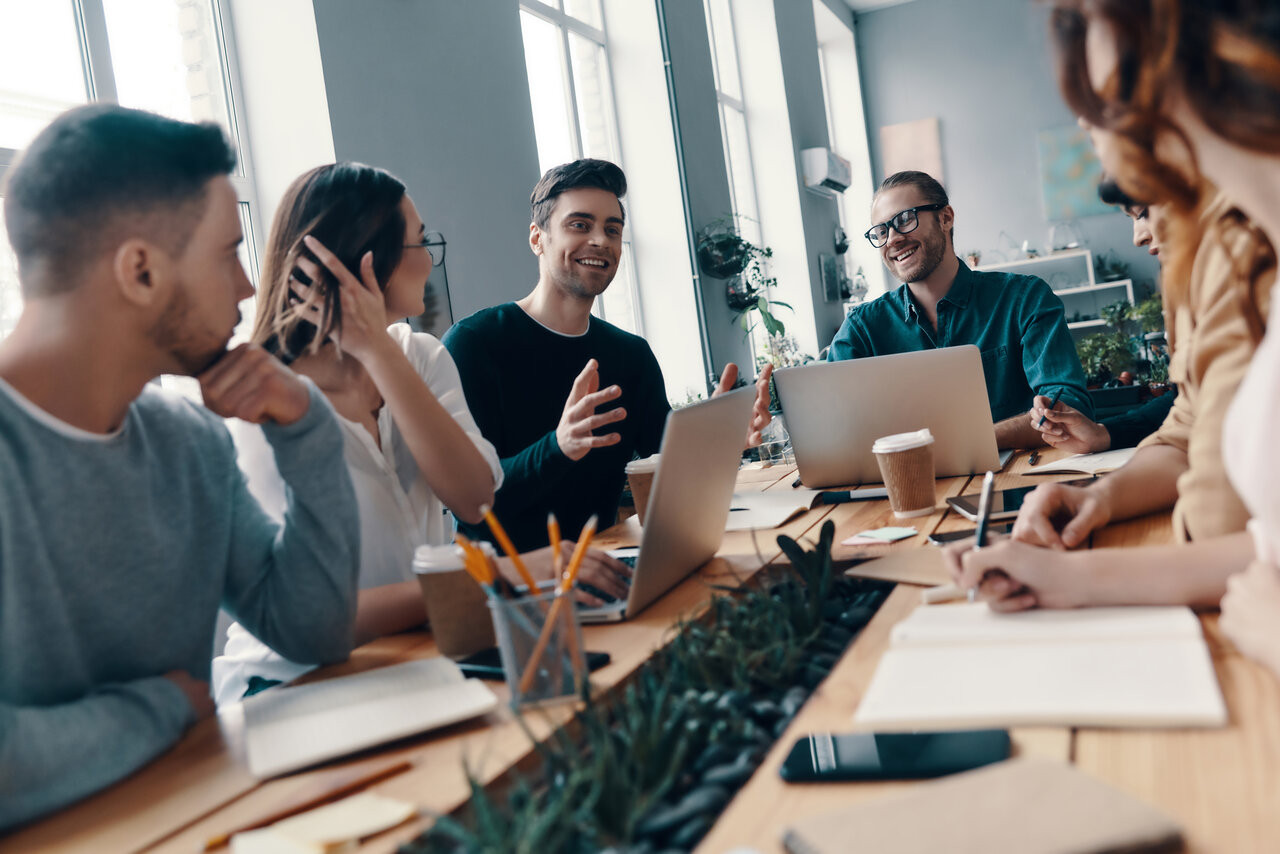 Employees collaborating in a lifestyle office