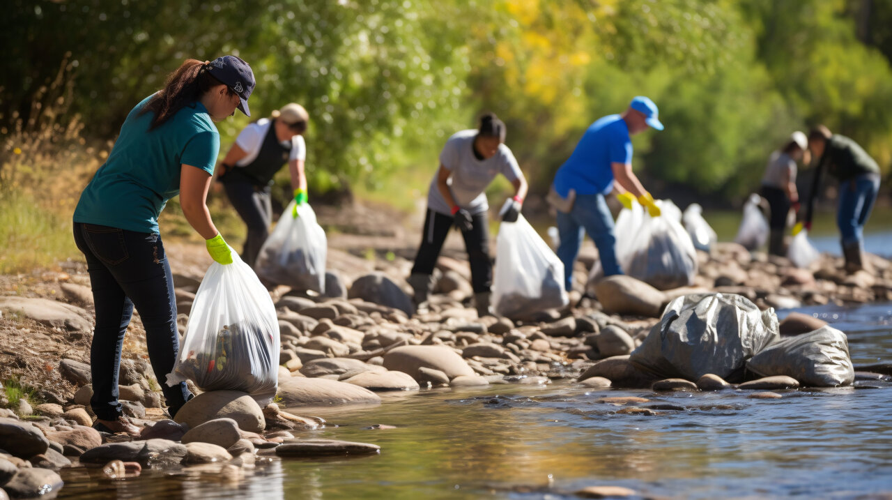 Volunteers doing a community clean up for the environment