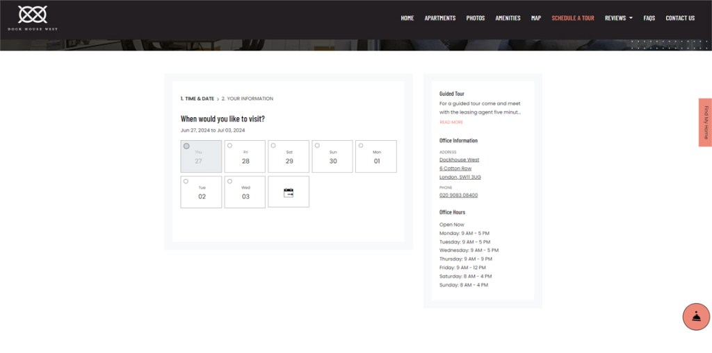 BTR Schedule a tour functionality