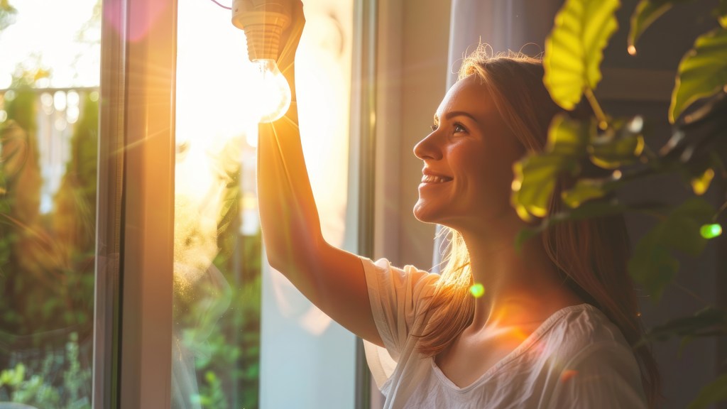 Smiling woman happy about her source of deregulated energy
