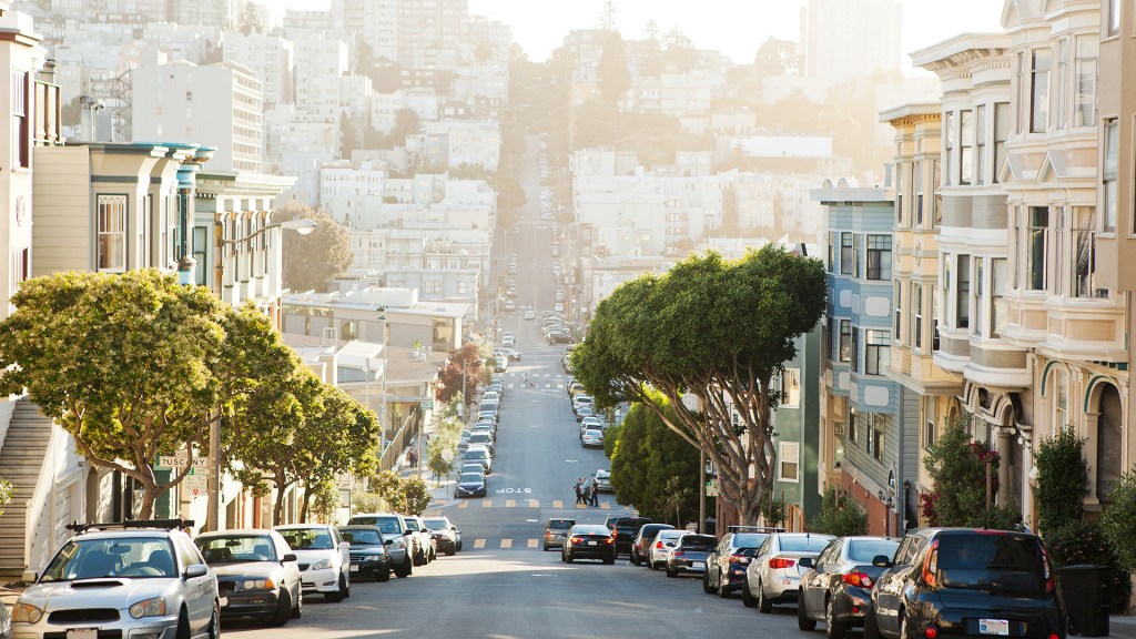 City street lined by buildings