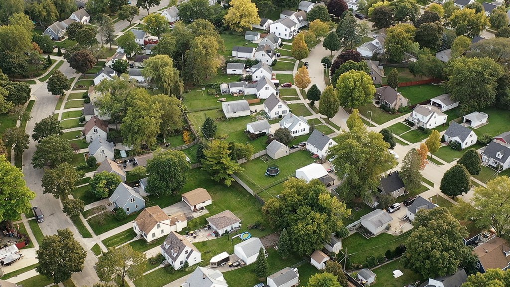 Aerial view of neighborhood of houses