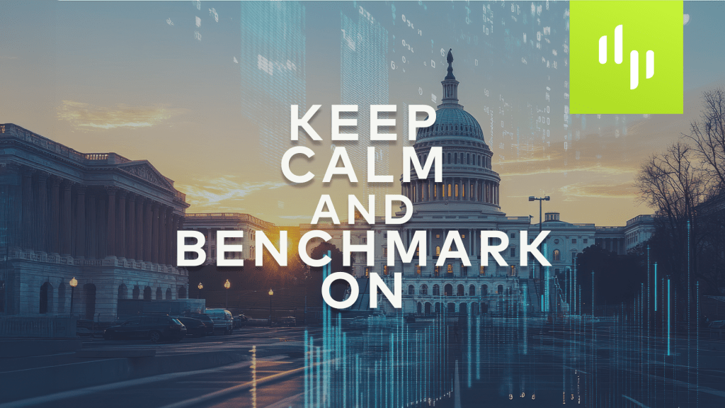 U.S. Capitol building with overlaid text: Keep calm and benchmark on