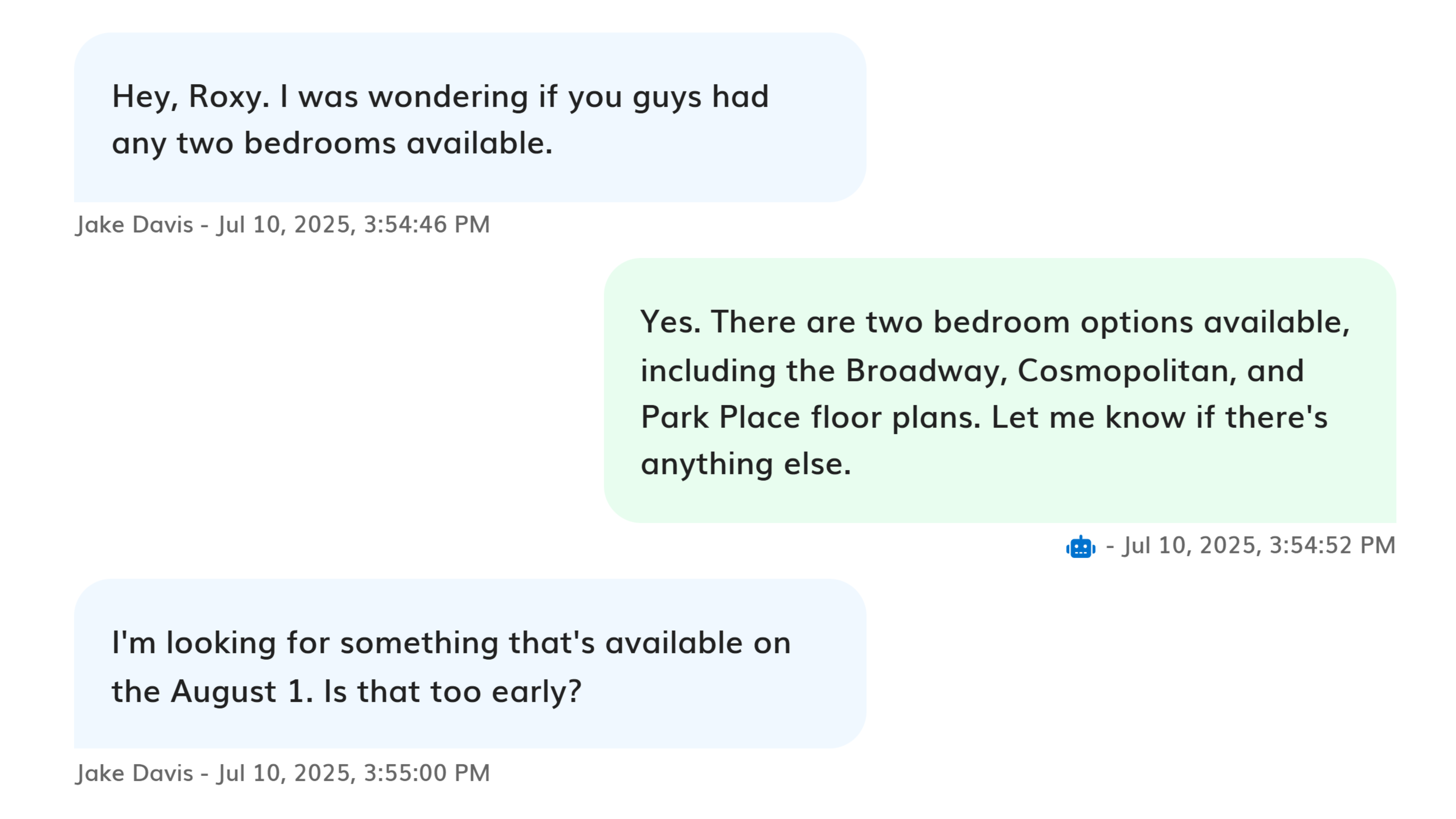 Conversation between renter and property manager