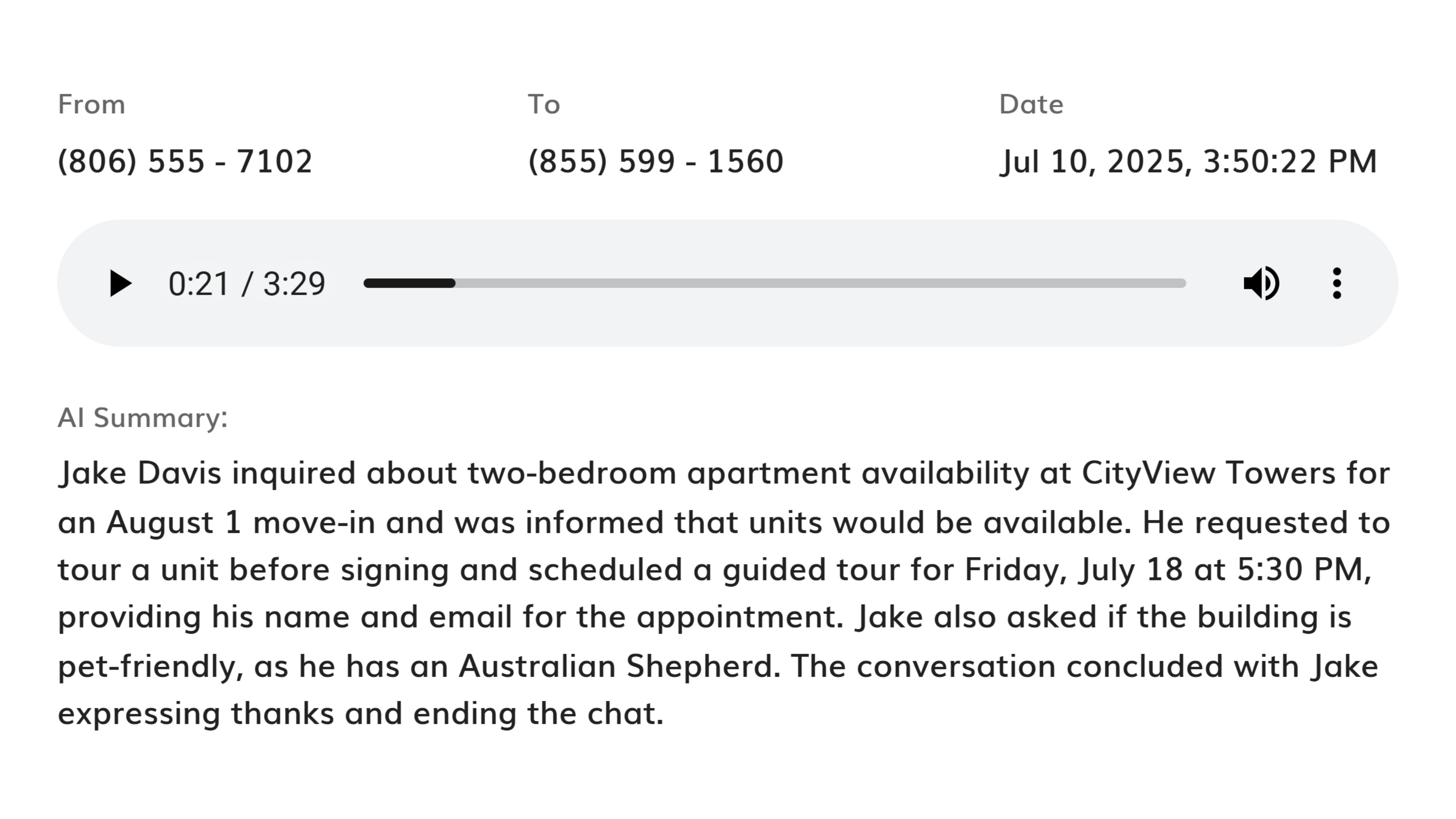 Renter inquiry in RentCafe