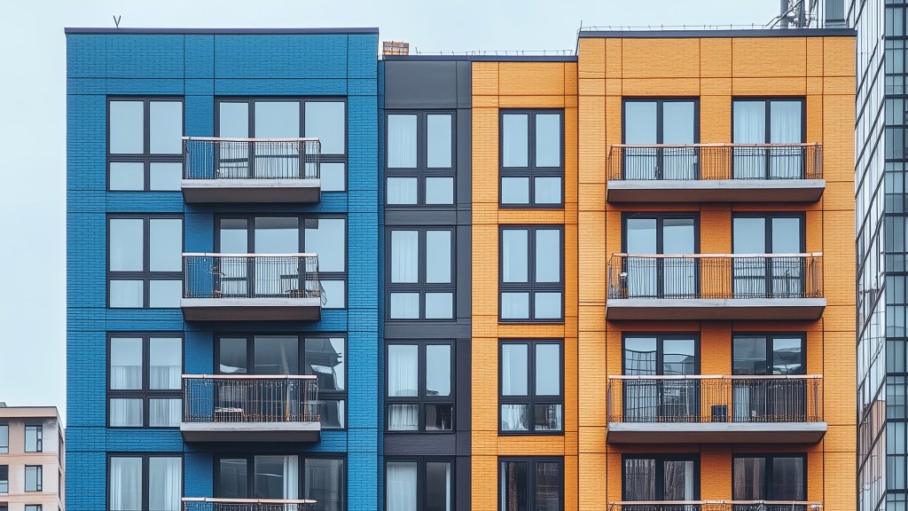 Colorful affordable housing buildings