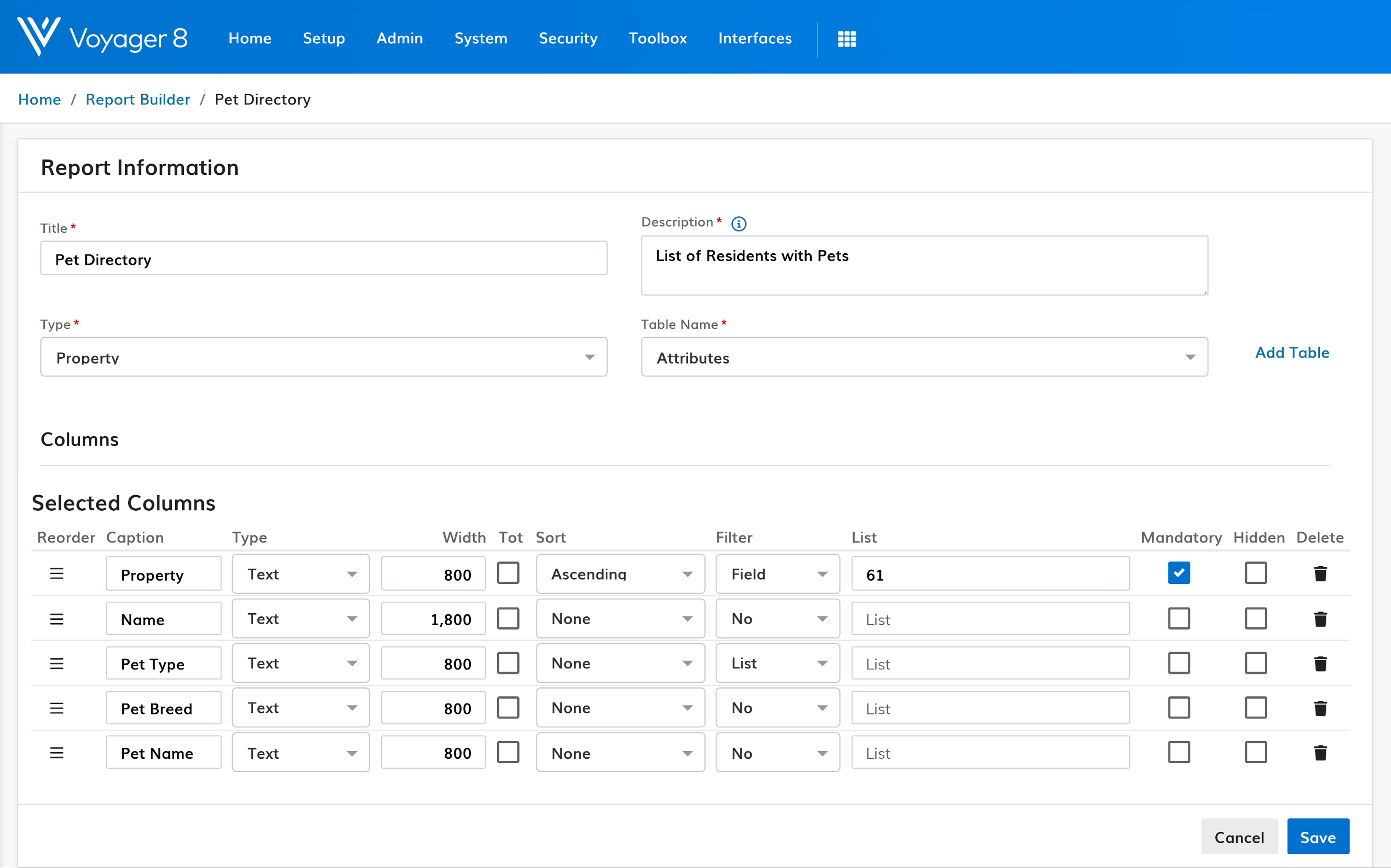 Yardi Voyager Report Builder