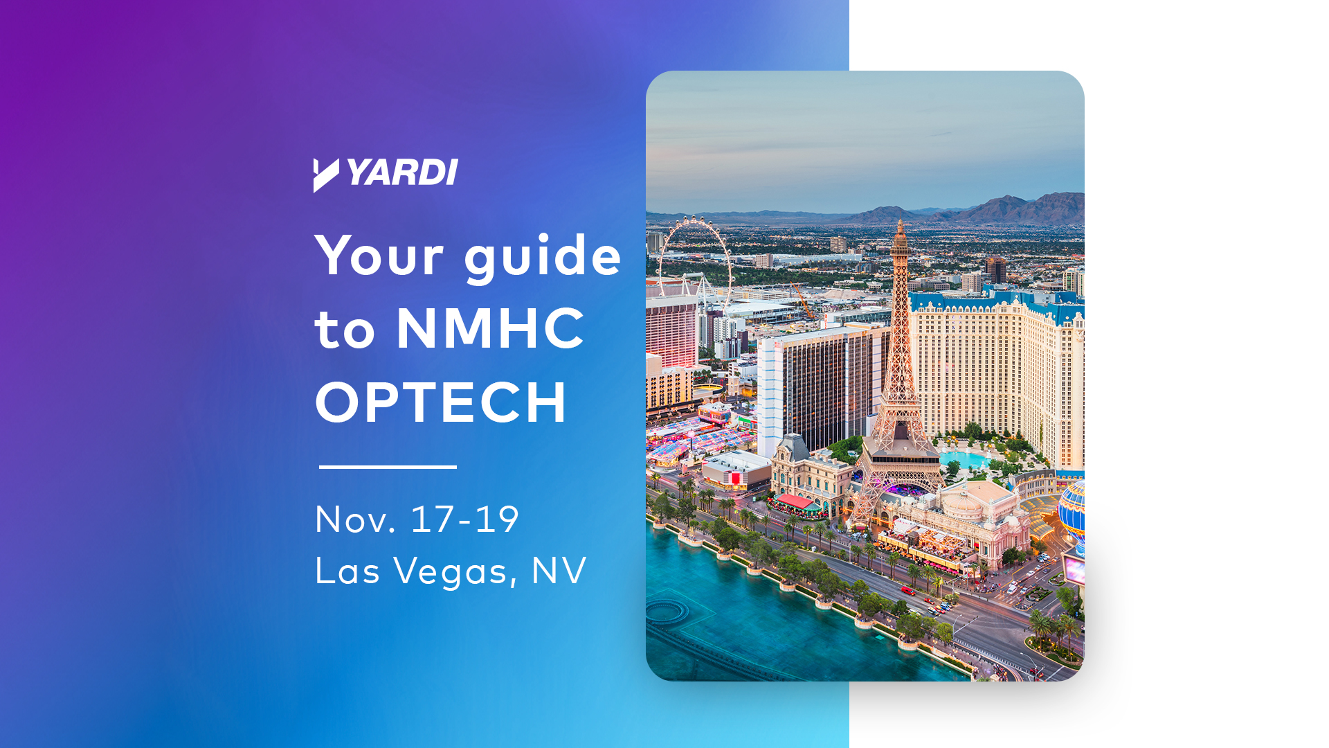 Text: Your guide to NMHC Optech. Image of Last Vegas skyline.