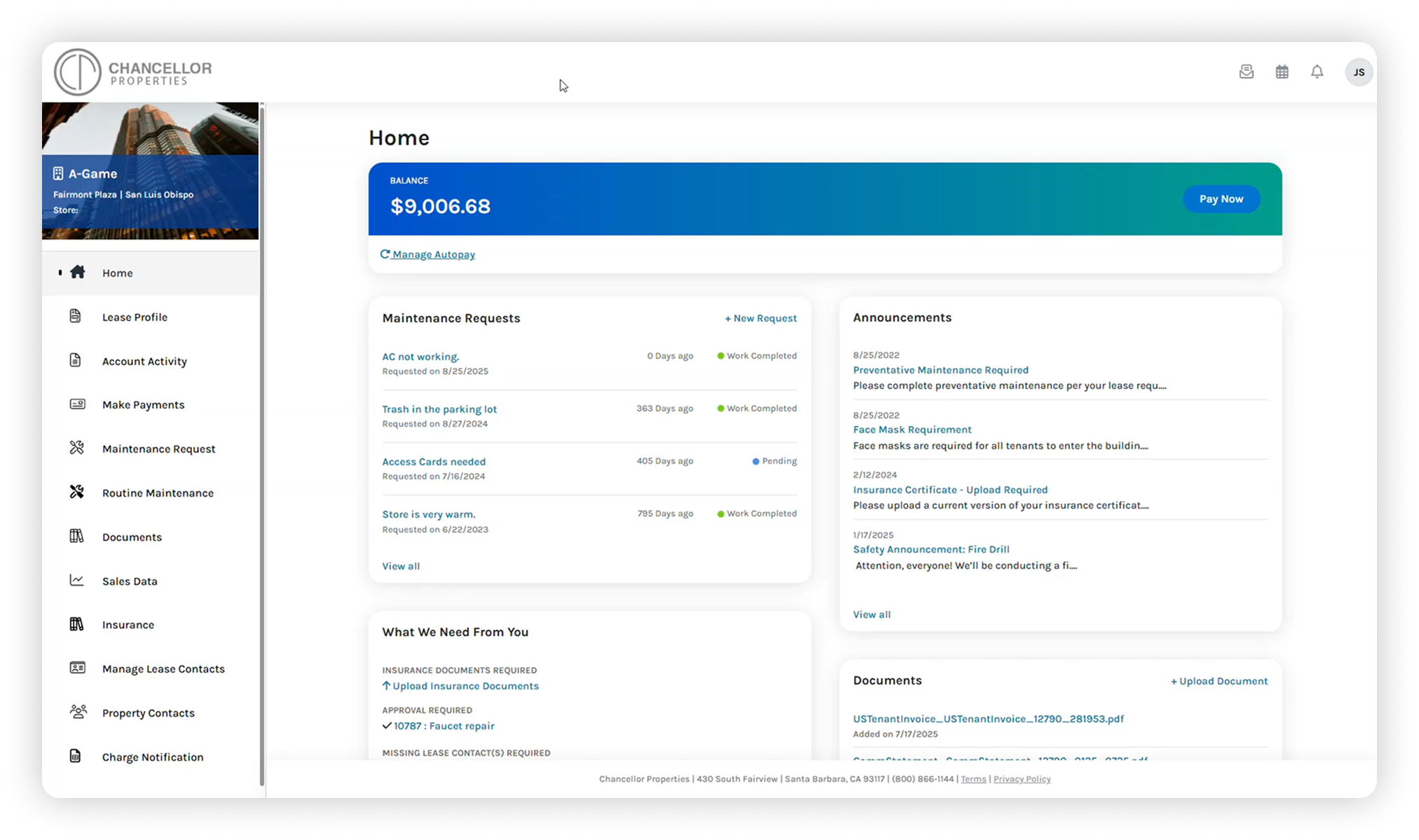Commercial property management software, CommercialCafe Tenant Portal screenshot