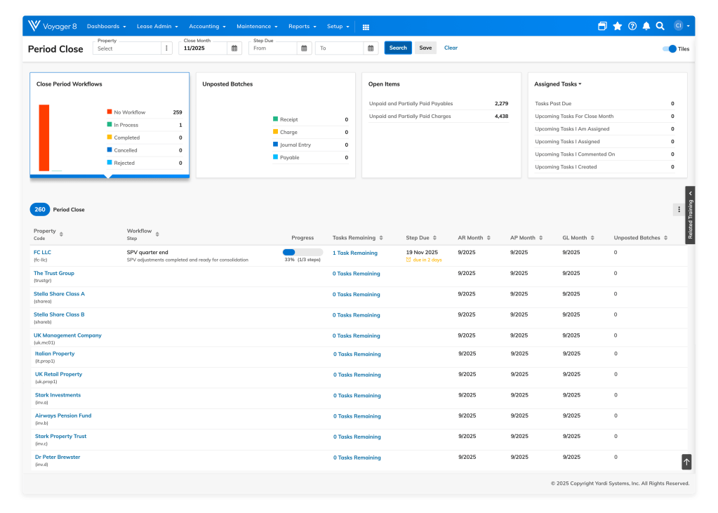 Voyager 8 Period Close Landing Page