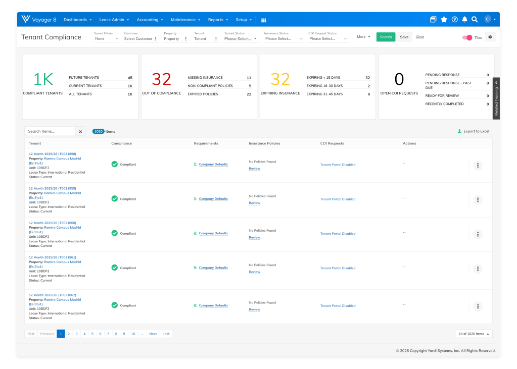 Voyager 8 Tenant Compliance Landing Page 