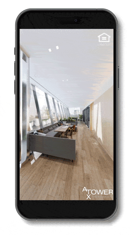 mobile phone displaying a virtual tour of an apartment