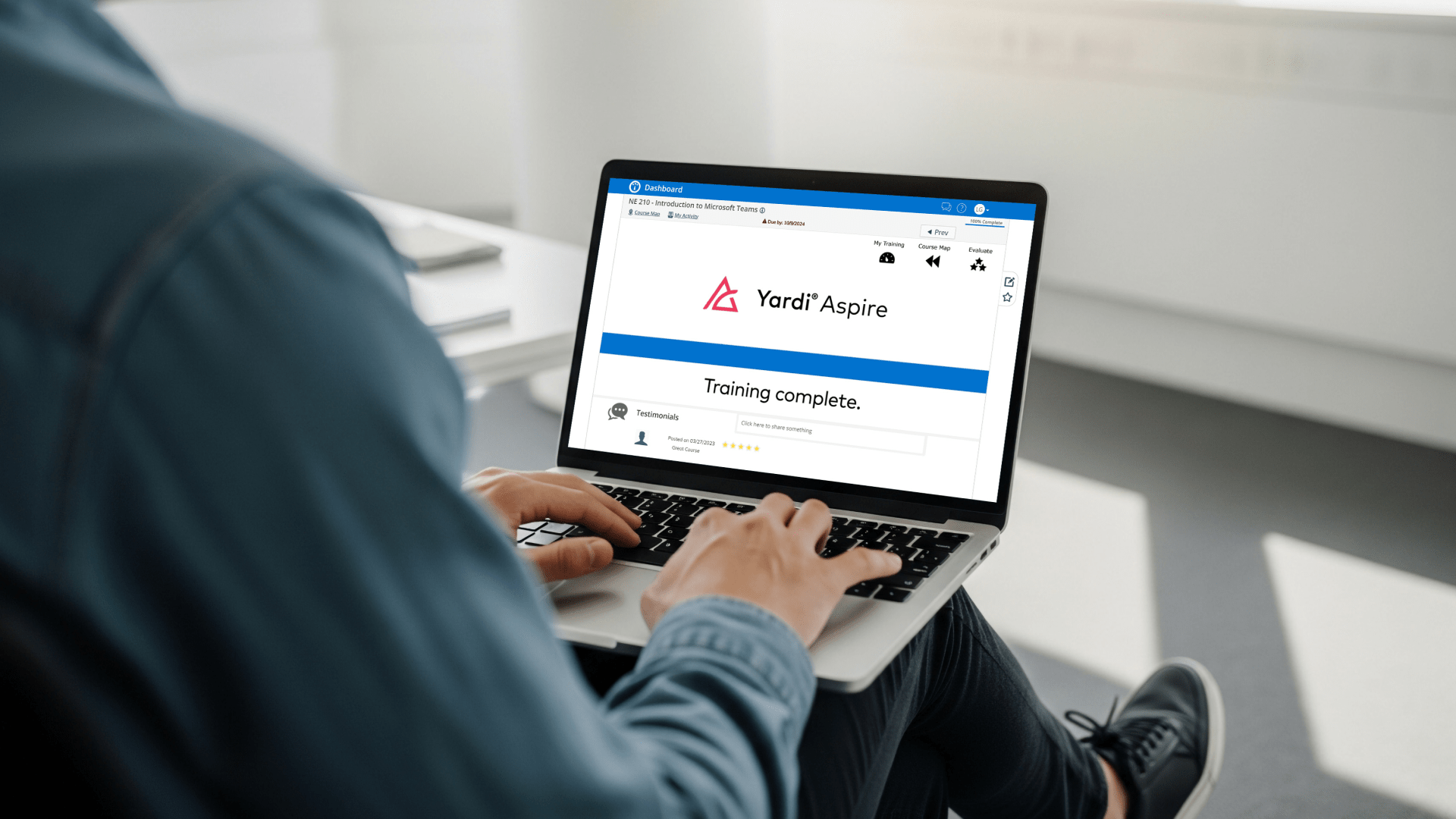 Yardi Aspire training platform indicating a completed training.