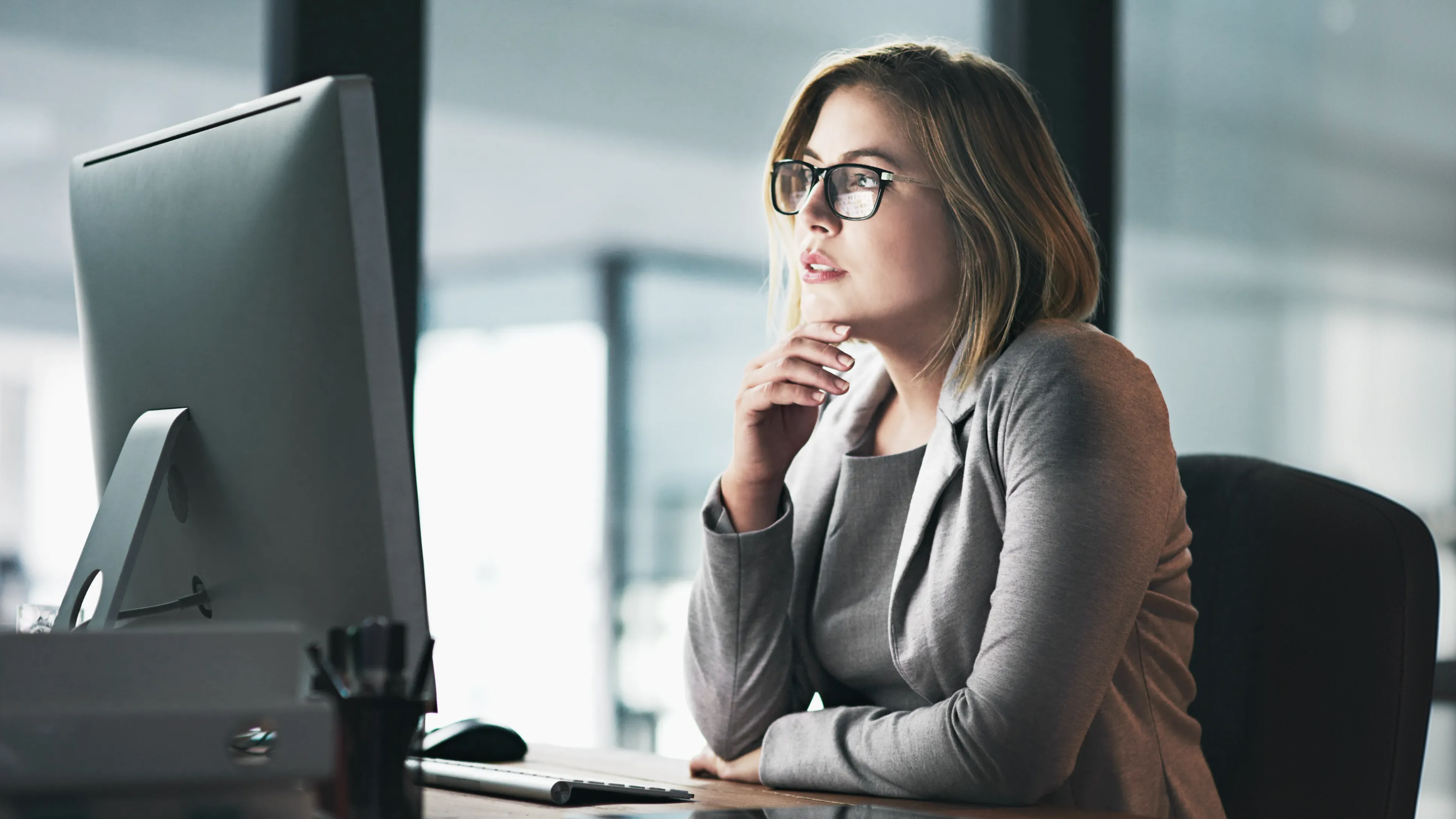 Woman looking at computer screen