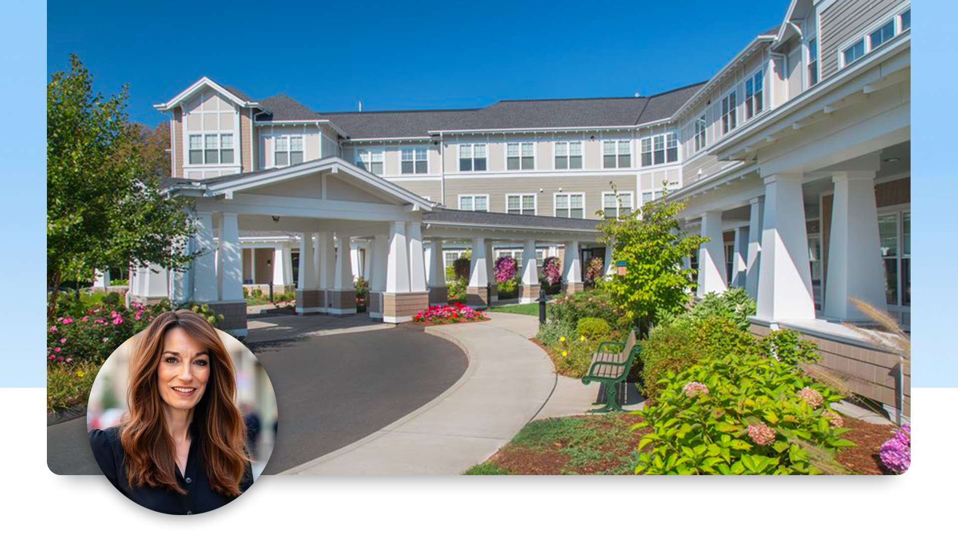 LCB Senior Living community and headshot of Michele Gannon, Senior VP of Care & Quality Assurance