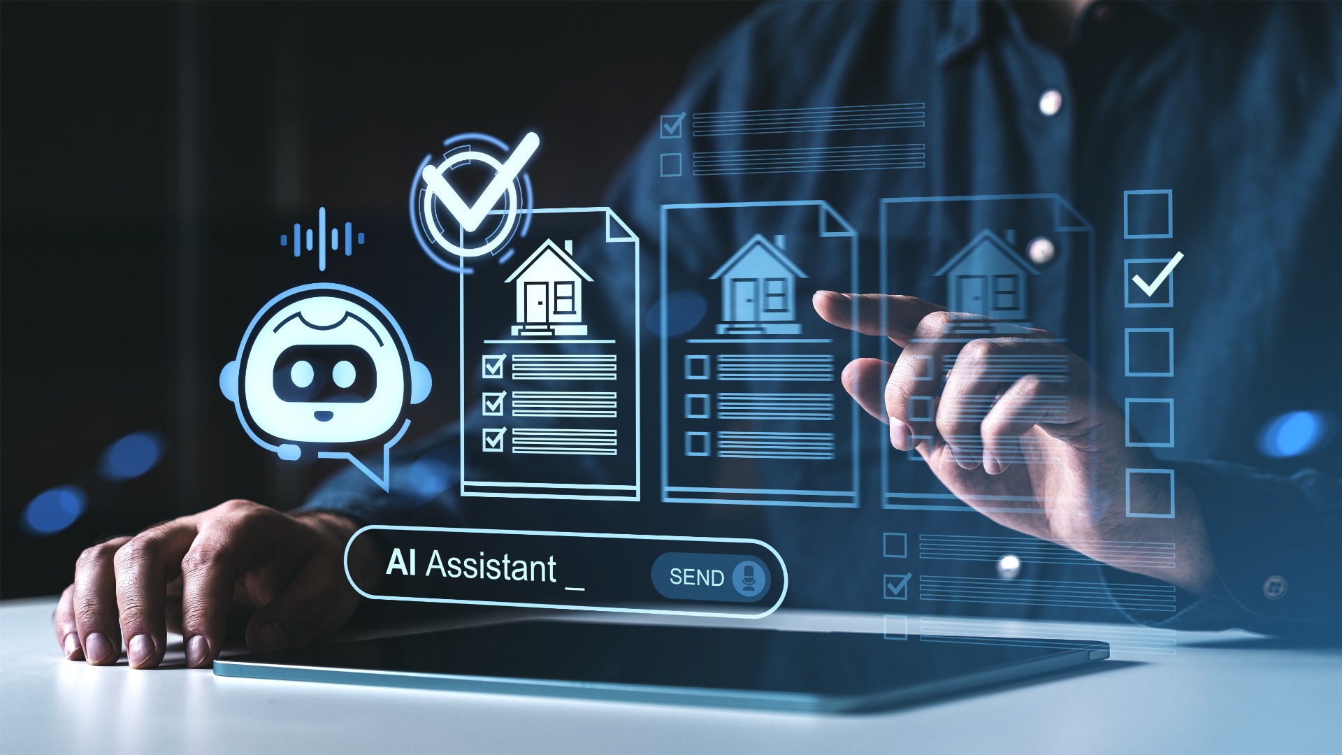 property manager looking at icons of property management tools