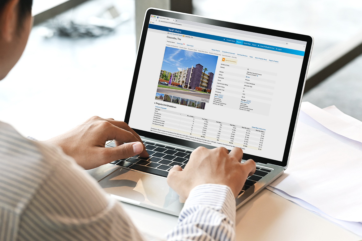 Yardi Matrix property detail screen on laptop