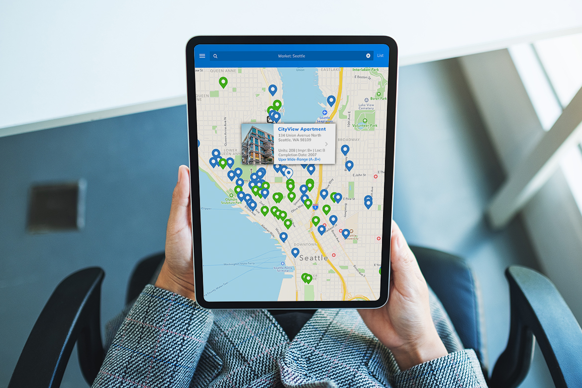 Yardi Matrix property search map on tablet
