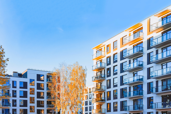 Sunlight falls on multifamily property exterior