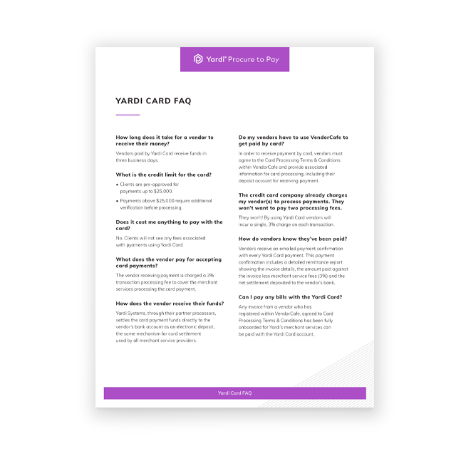 Yardi Card FAQ