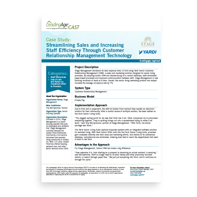 LeadingAge CAST Stage Management Case Study on RentCafe Senior CRM