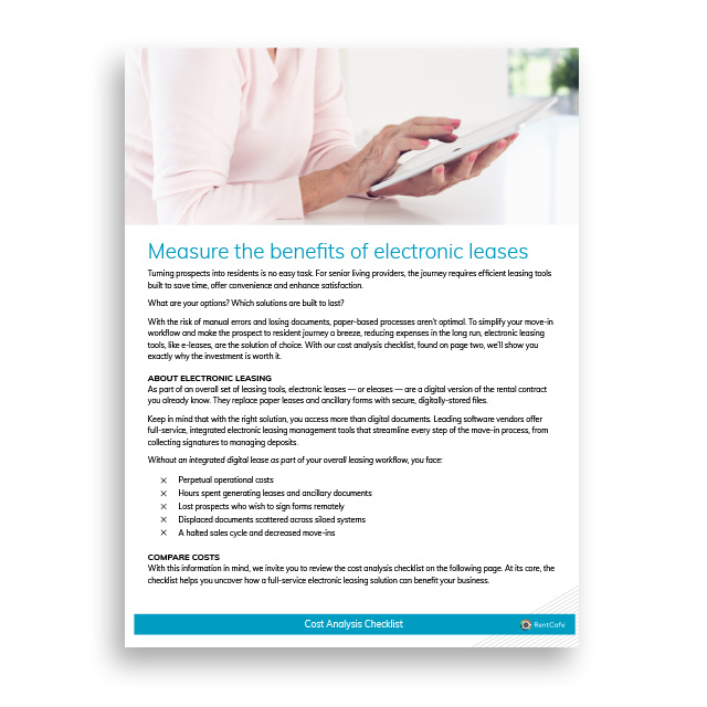 Senior Living Cost Analysis Checklist for Electronic Leasing