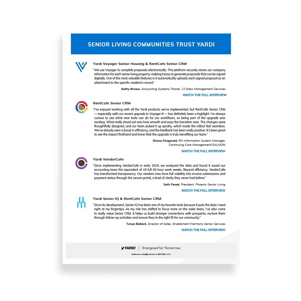 How Senior Living Operators Save Time and Improve Visibility With Yardi Software
