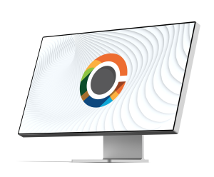 A desktop monitor displaying the RentCafe logo
