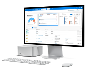 A multifamily CRM solution being shown on a desktop monitor