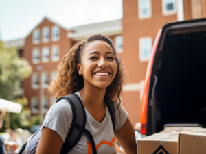 university student moving into student housing community
