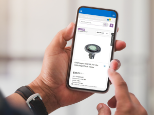 A maintenance technician ordering a replacement part on Yardi Marketplace using the Maintenance IQ mobile app