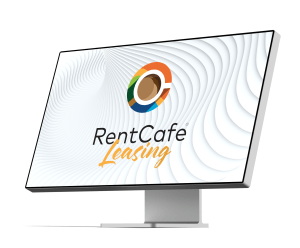 A computer monitor with showing the RentCafe Leasing Logo