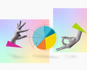 Collage of hands examining multifamily KPIs in a pie chart