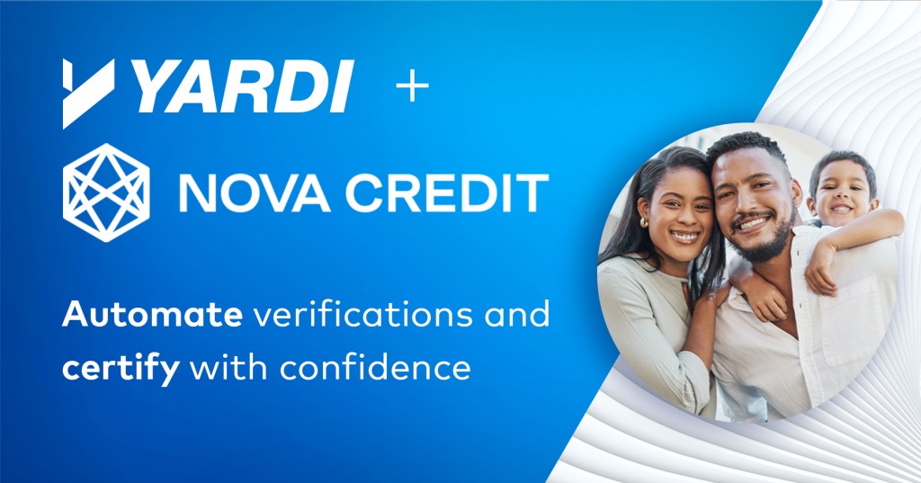 Graphic imagery featuring the logos of Yardi and Nova Credit