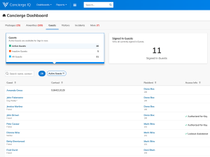 Guest authorization functionality being shown in Yardi Concierge IQ.