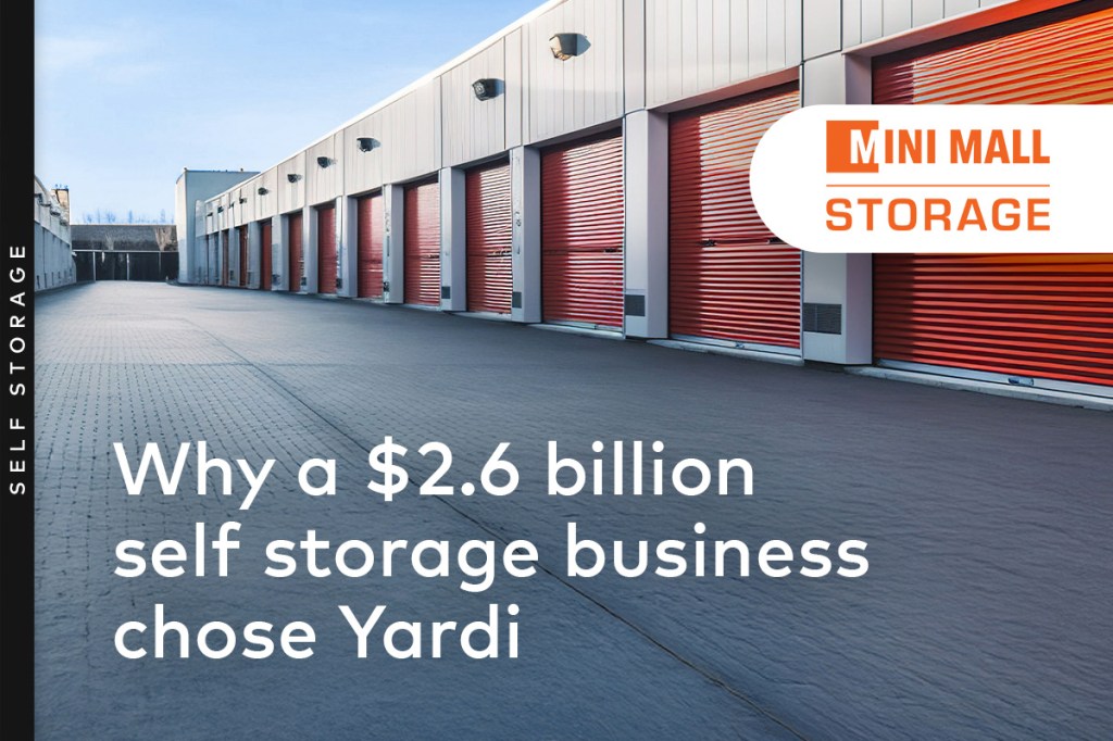 Mini Mall Storage facility with text: "Why a $2.6 billion self storage business chose Yardi."