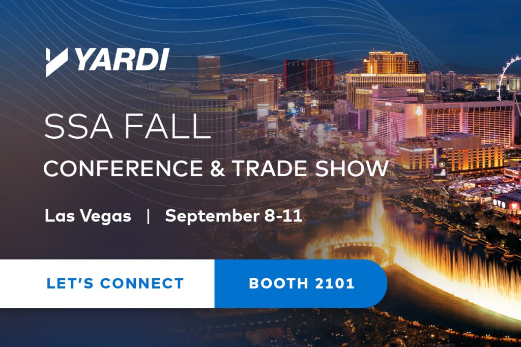 Yardi SSA Fall 2026 event banner, Las Vegas, September 8-11, booth 2101