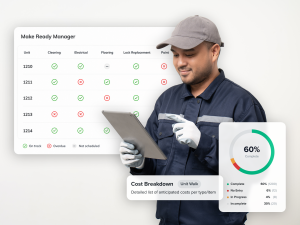 Maintenance IQ unit turn dashboard displaying make-ready tasks, overdue items and upcoming vacancies across the portfolio